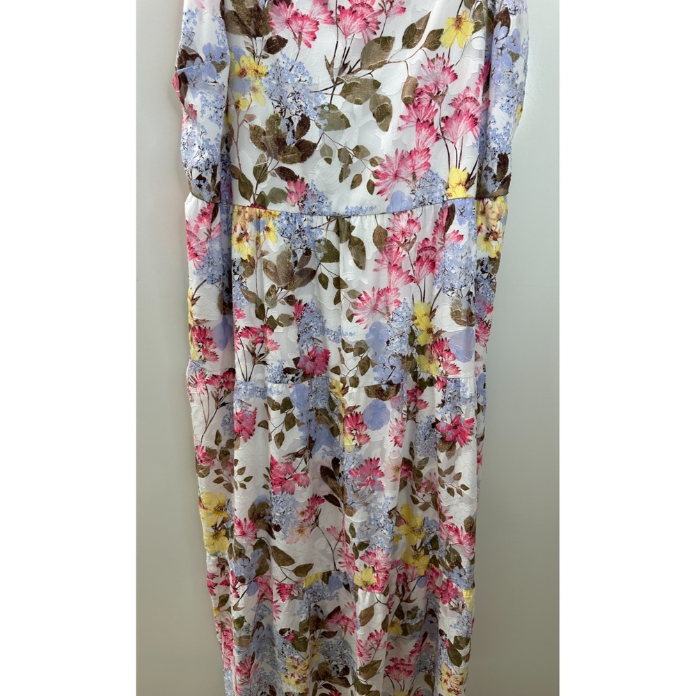 Lane Bryant Floral Maxi Dress Tiered Tie Strap Pockets Lined Plus Size 24 Summer - Picture 4 of 15